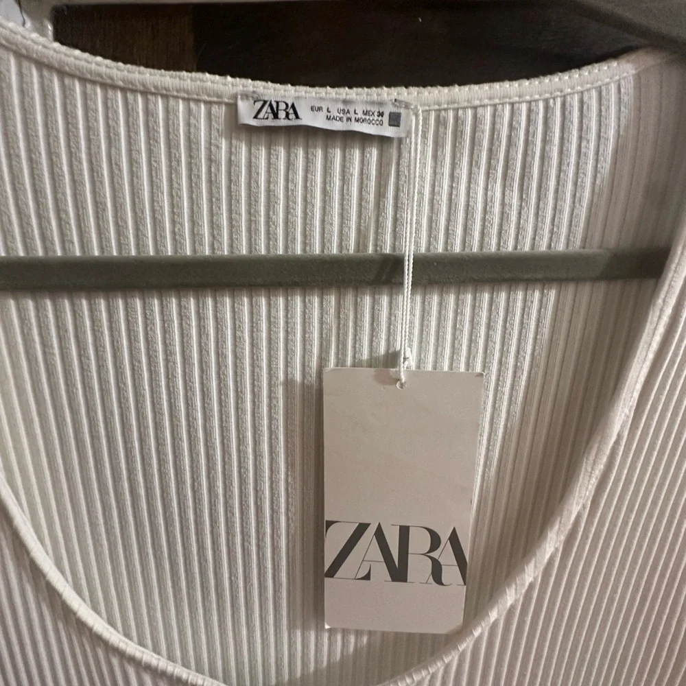 NWT Zara- size L- Cream Ribbed Knit dress - Picture 3 of 6